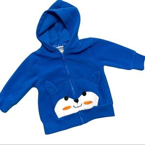 Funny Bunny Bright Blue Fox Fleece Plush Hooded Sweatshirt Pocketed Baby 3-6 Mth